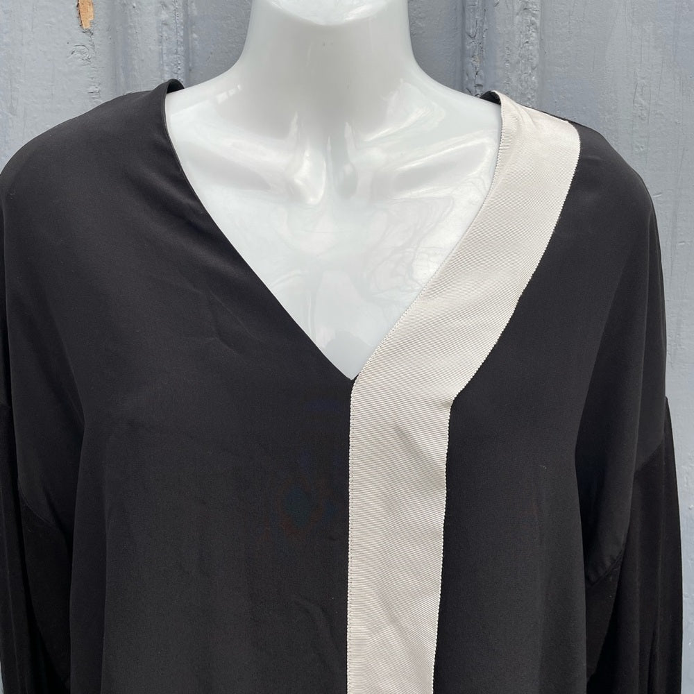 Pink Tartan Black Silk Grosgrain Accent Blouse, size M