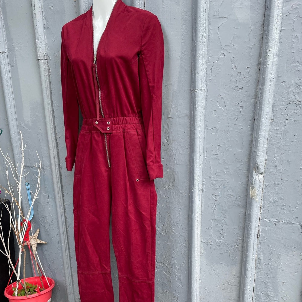 Rick Owens DRK SHDW Tuta Maroon Cotton Twill Jumpsuit, Size XS