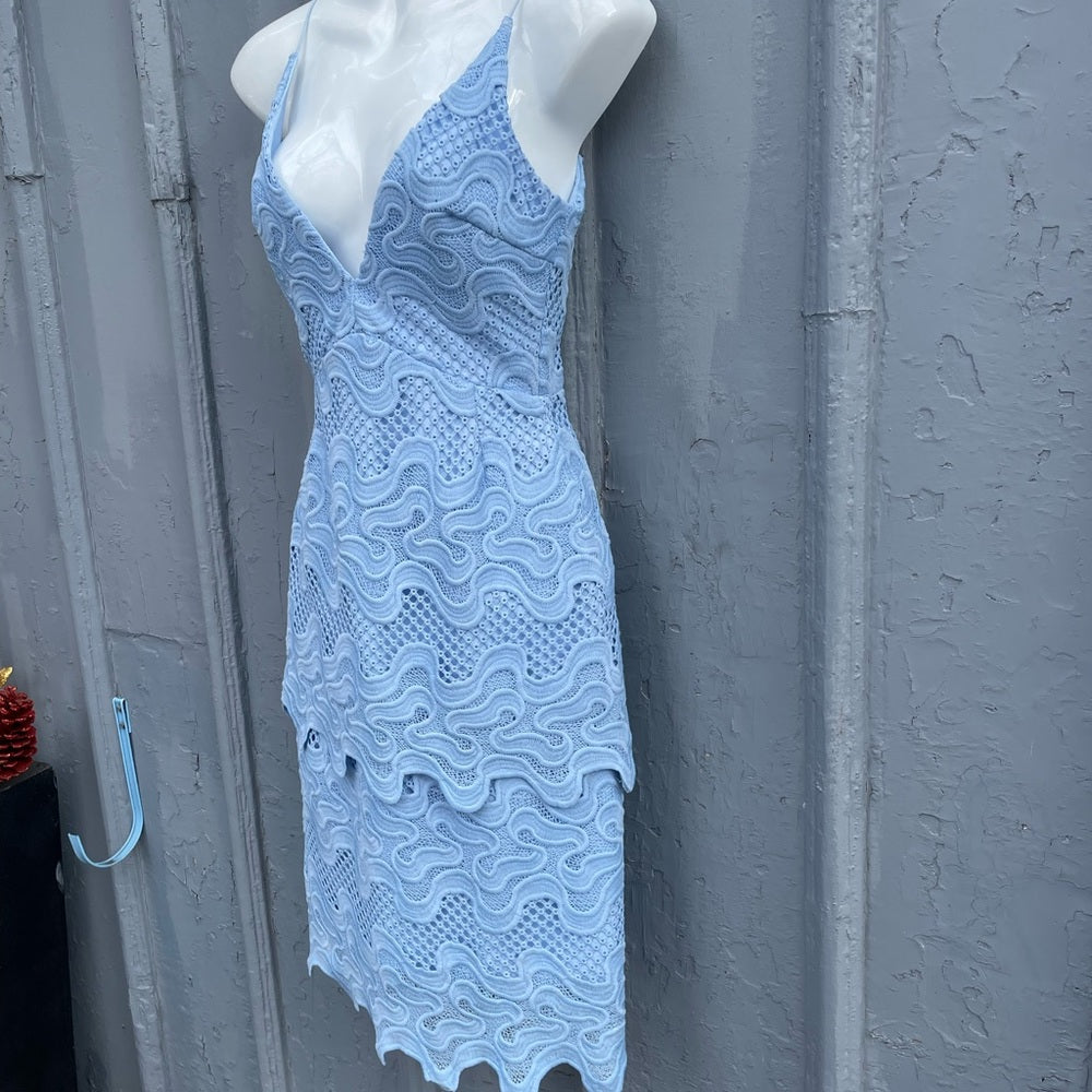 NICHOLAS Lace Overlay Crochet Strappy Sheath Dress, size 2