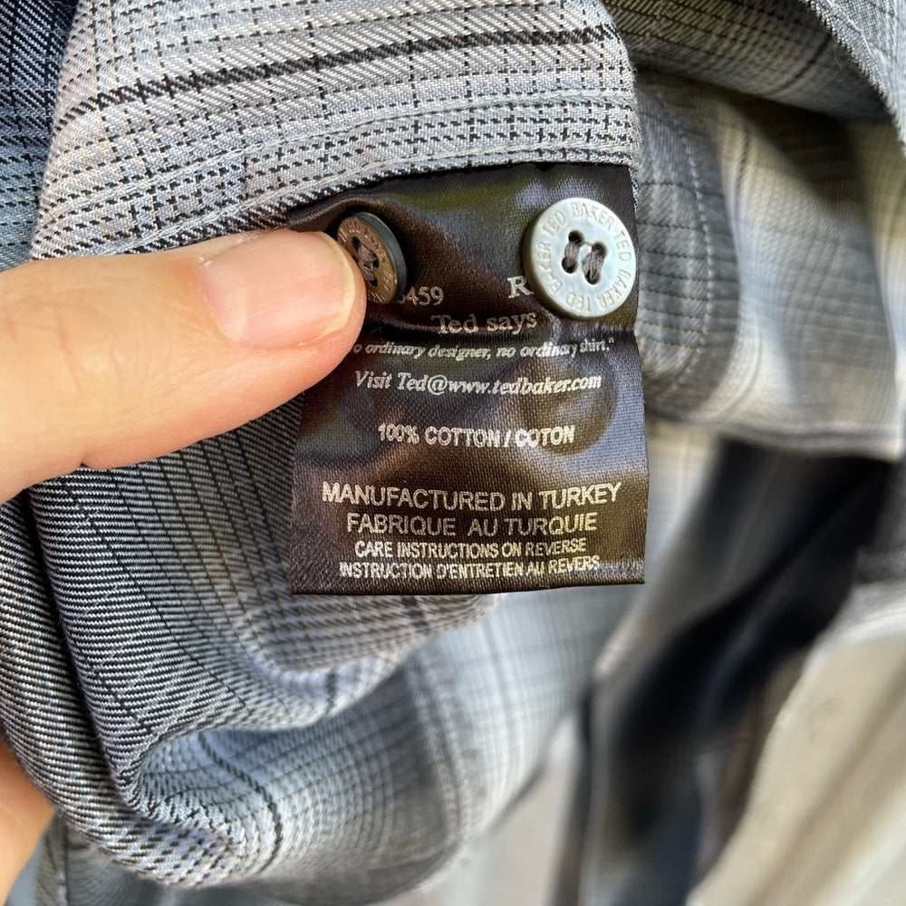 Ted Baker blue plaid “ Buldate tapered fit” buttondown, Ted size 3 (medium)