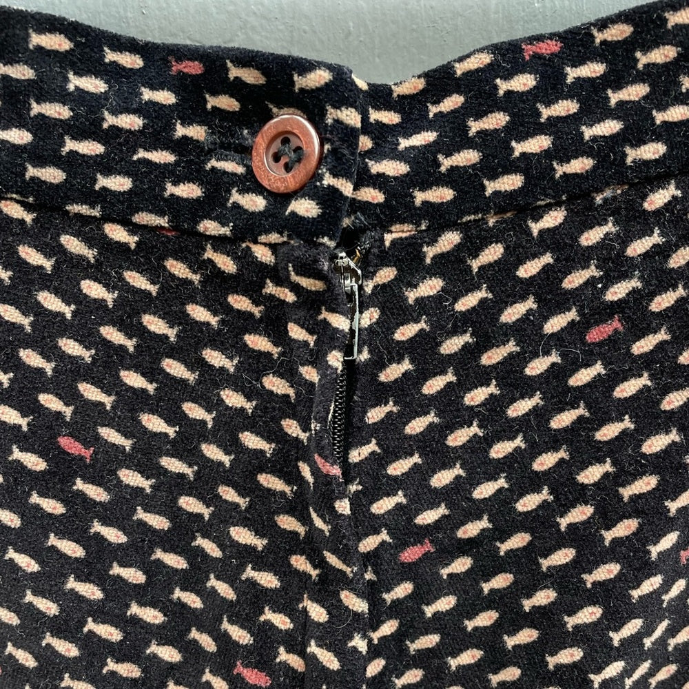 Vintage 70s Velvet Fish Patterned Skirt, size Small