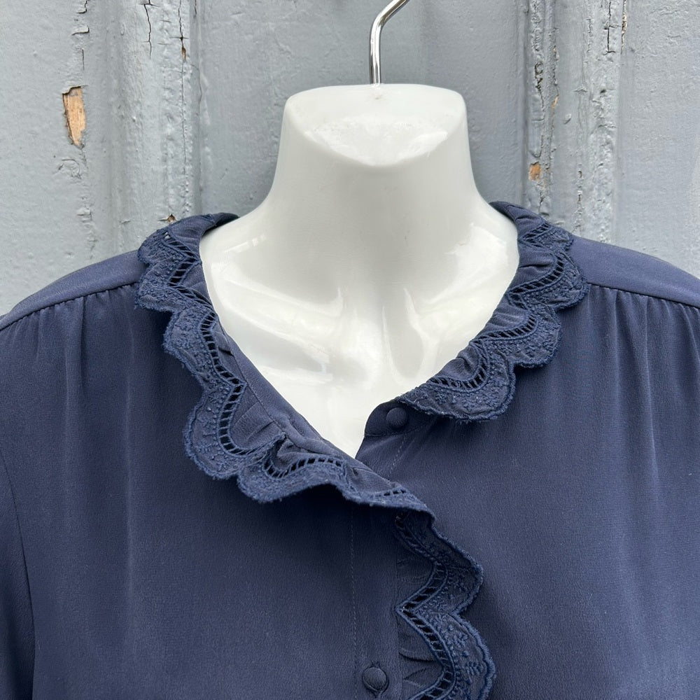 Sezane Chlo Silk Navy Blouse, size 44