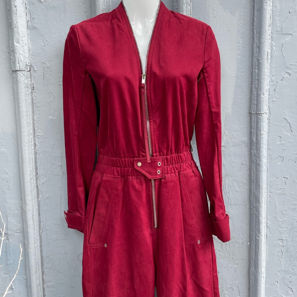 Rick Owens DRK SHDW Tuta Maroon Cotton Twill Jumpsuit, Size XS