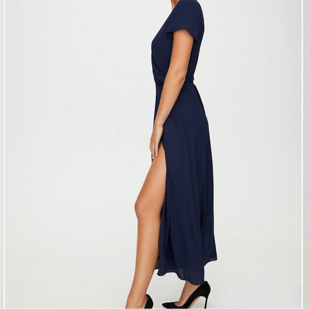 Aritzia Slit Wrap Navy Dress, size XXS