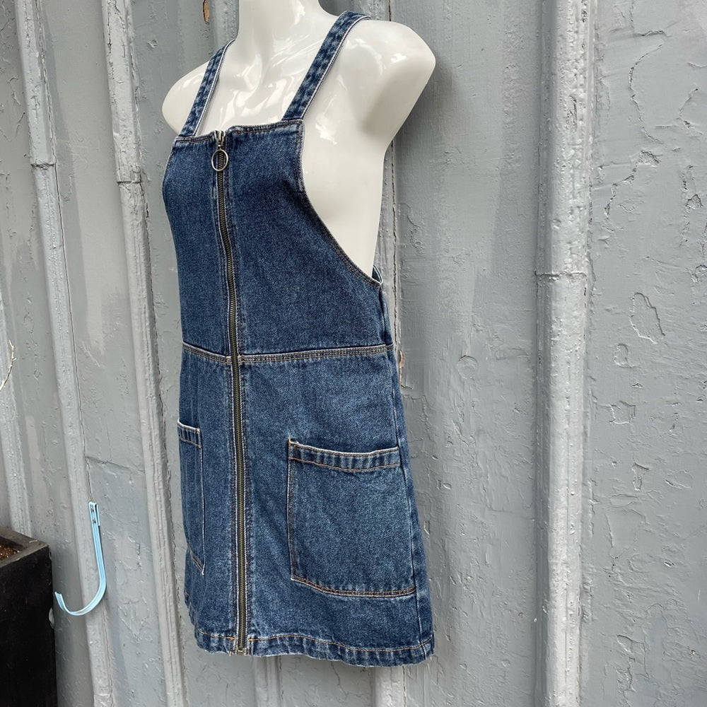 Monki Mini Denim Overall Dress, size XXS