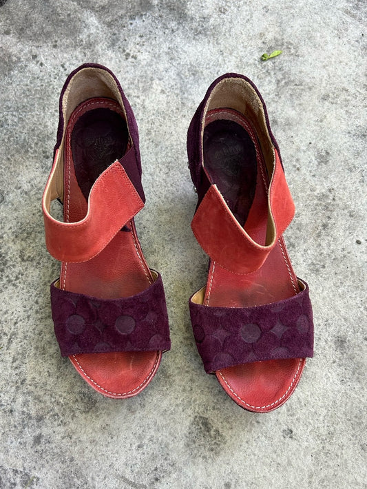 John Fluevog Low Rule Selma Embossed Suede Sandal, size 7.5