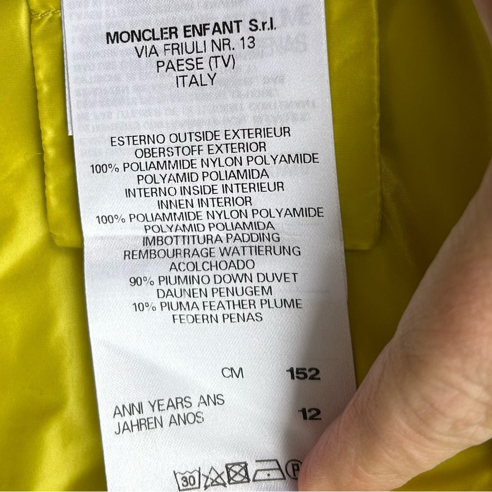 Moncler Citrine Kids Down Vest, size 12