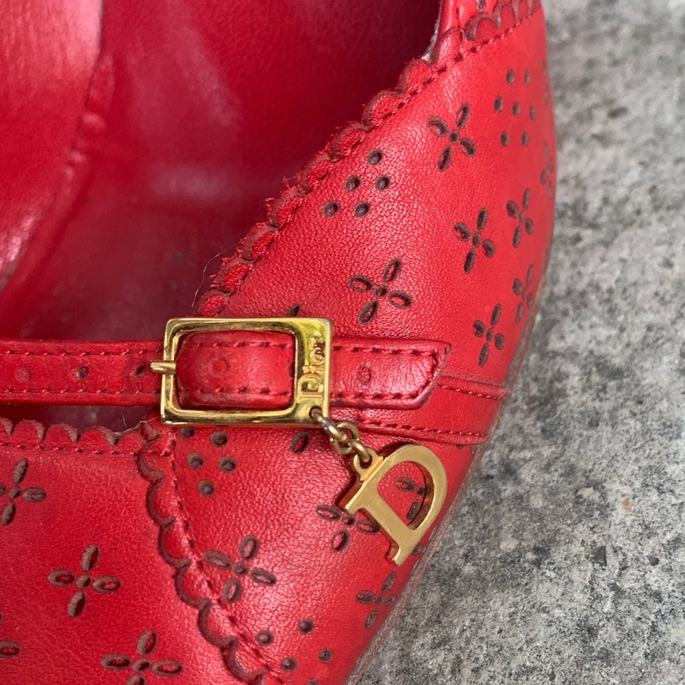 Christian Dior Red Cannage Leather Cut out Heeled Pumps, size 39