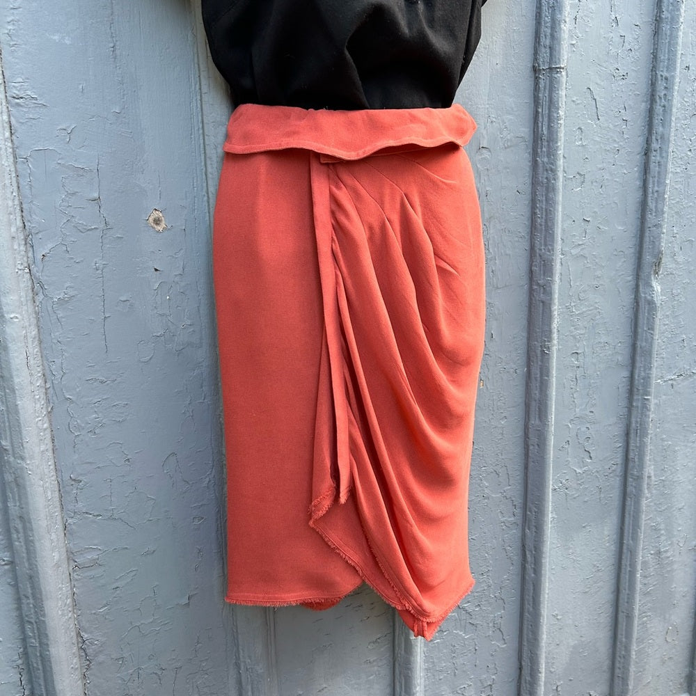 FENDI Orange Ruffle Front Silk Skirt, size 44