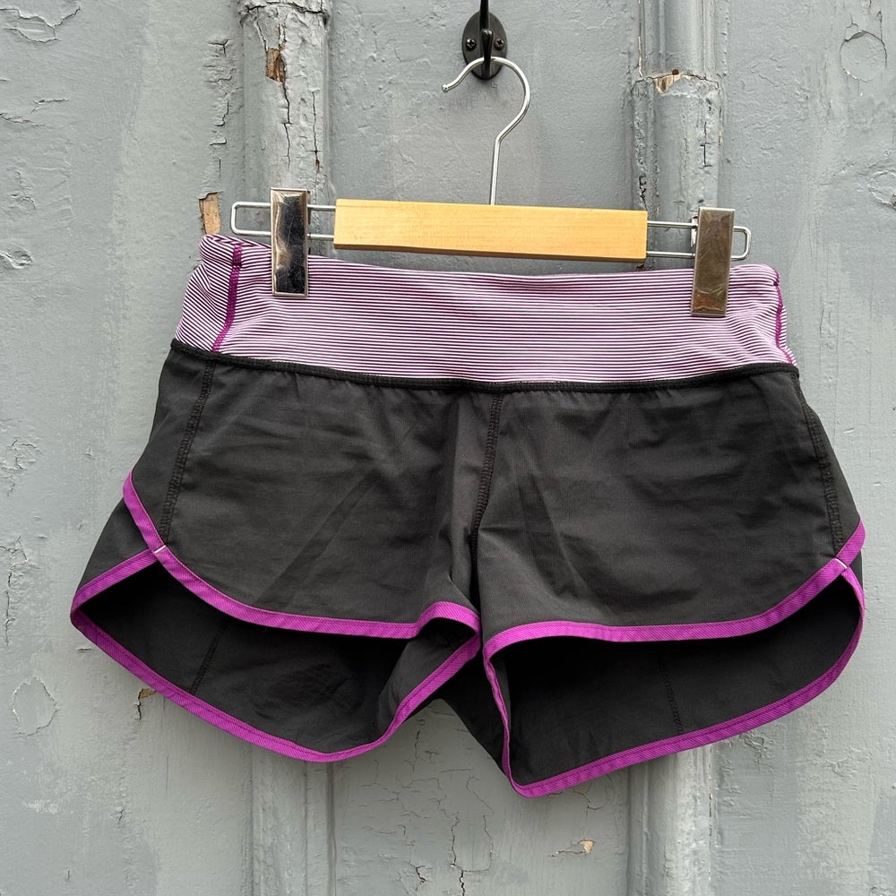 Lululemon Purple Black Turbo Run Shorts, size 4