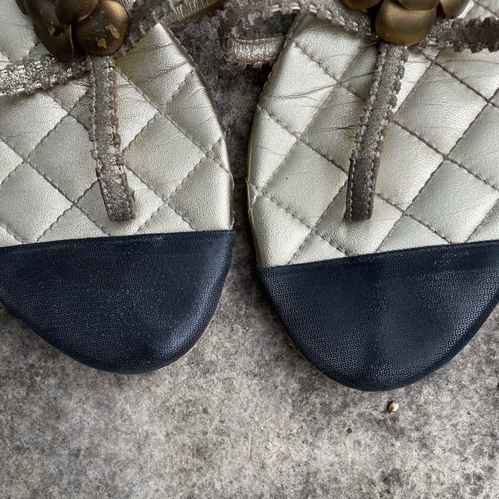 Chanel Gold Quilted Gladiator Sandal Flats, size 39