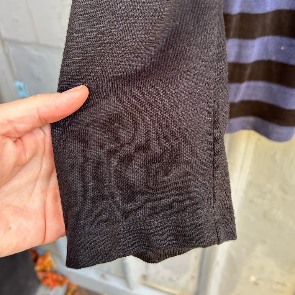 Sandro Blue Black Striped linen top with zipper, size “3” (M)