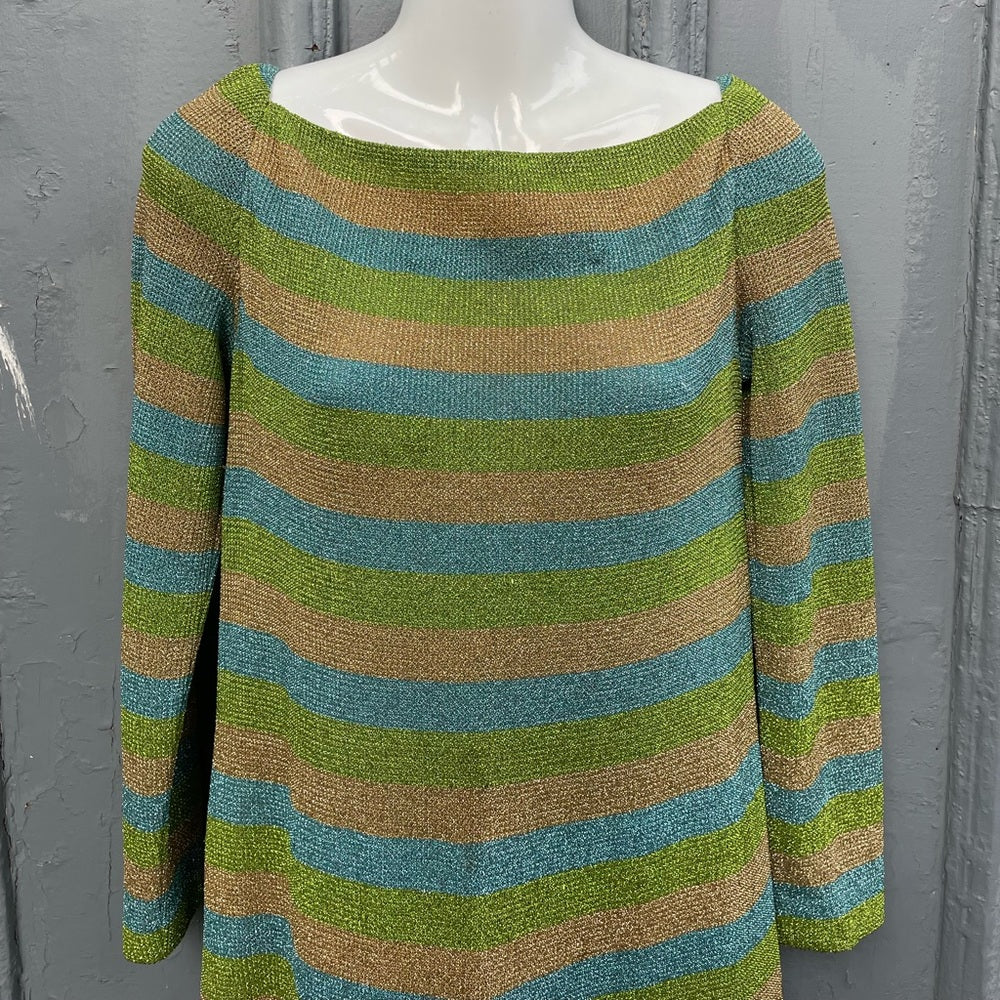 Vintage Tricosa Paris Striped Metallic Knit Dress, size Small