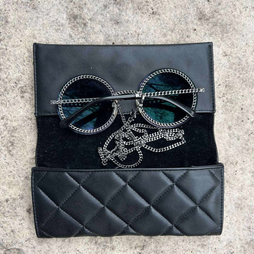 Chanel 4245 Metal Chain Round Sunglasses with Chain, OS