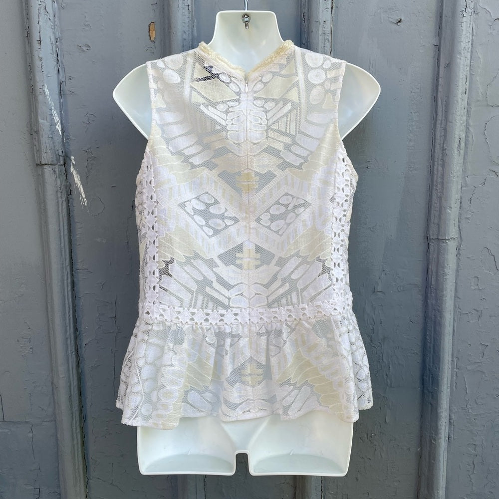 Sea NY Lace Peplum Top, ecru, sz 2