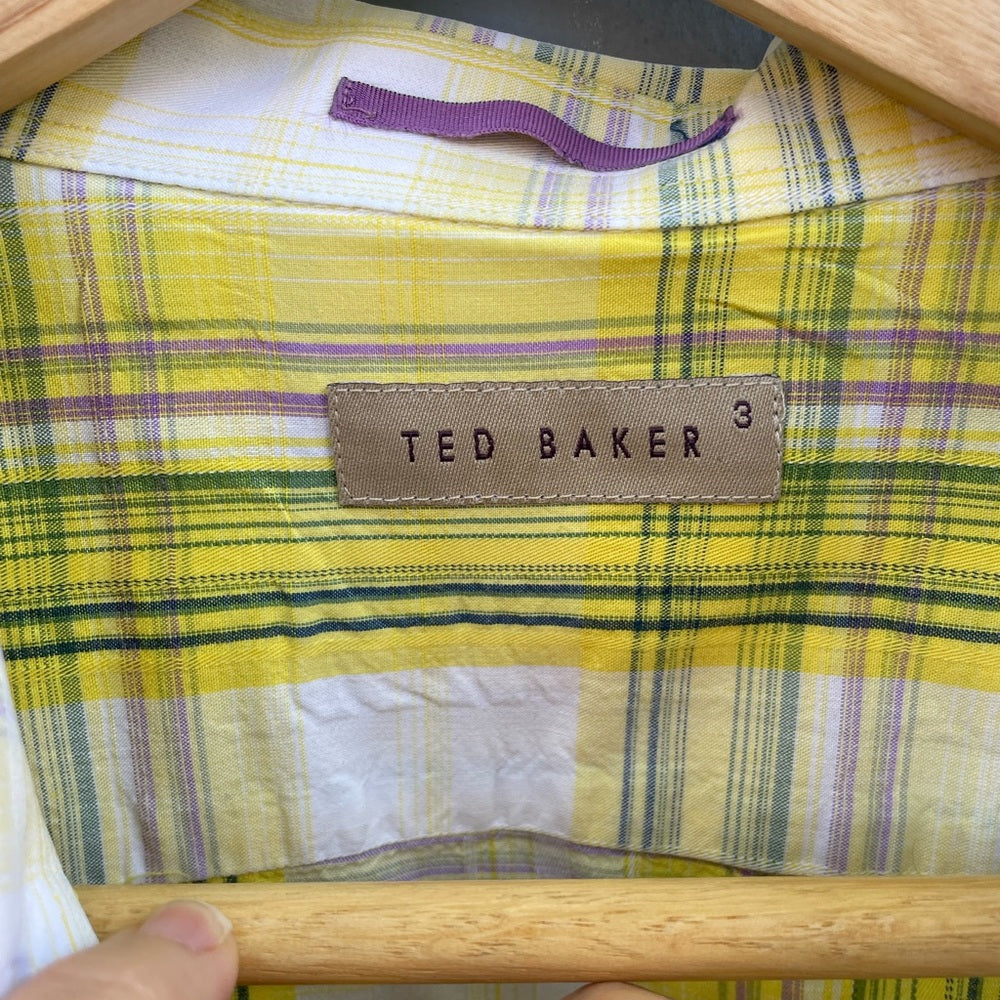 Ted Baker Yellow plaid “parag” Buttondown, size Ted 3 (Medium)