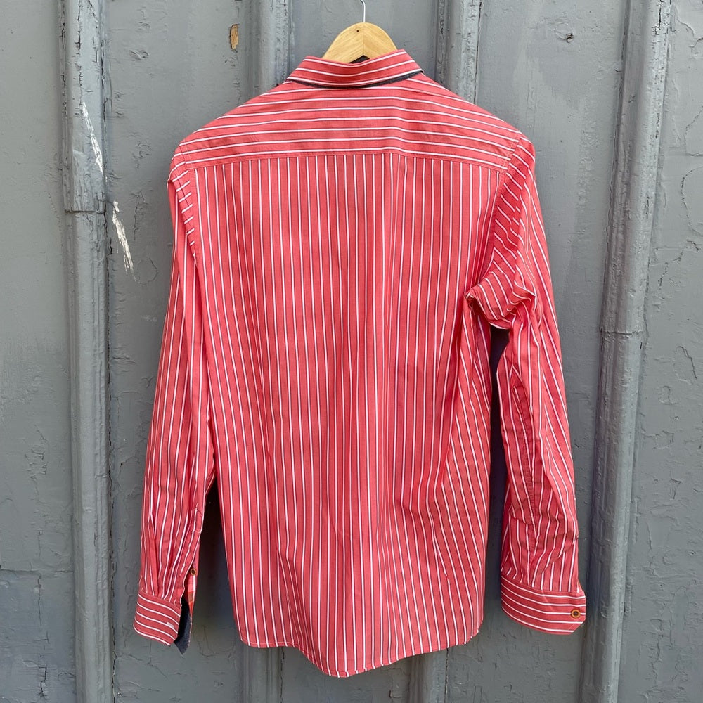 Ted Baker “Nipani” red vertical stripe Buttondown, size Ted 3 (Medium)