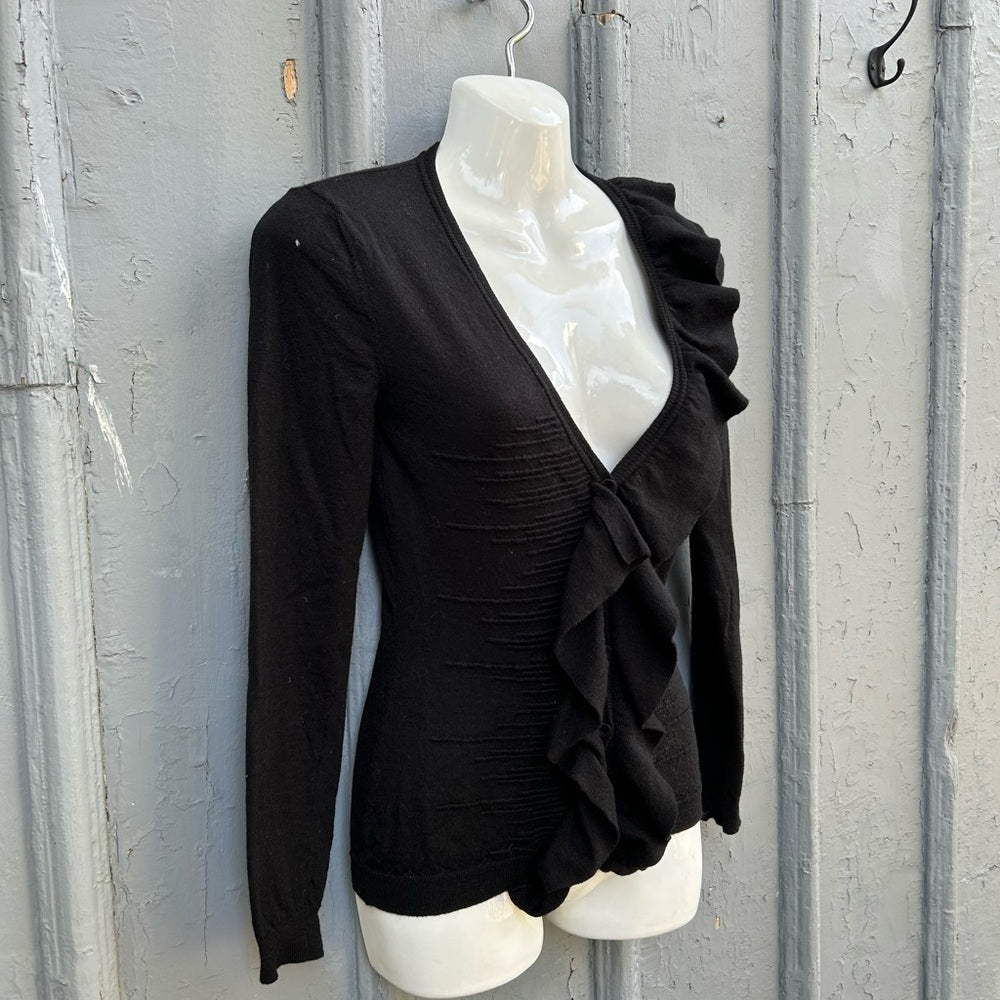RED Valentino Black Ruffle Knit Cardigan Sweater, size 6