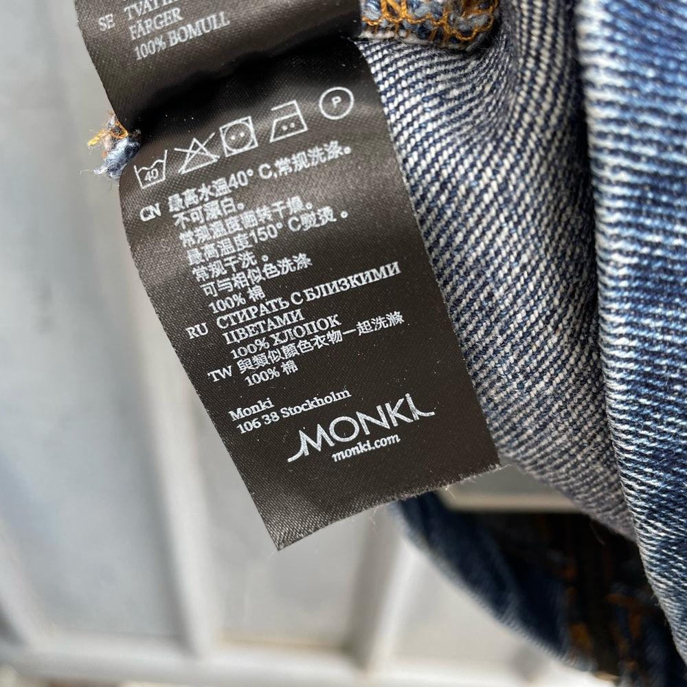 Monki Mini Denim Overall Dress, size XXS
