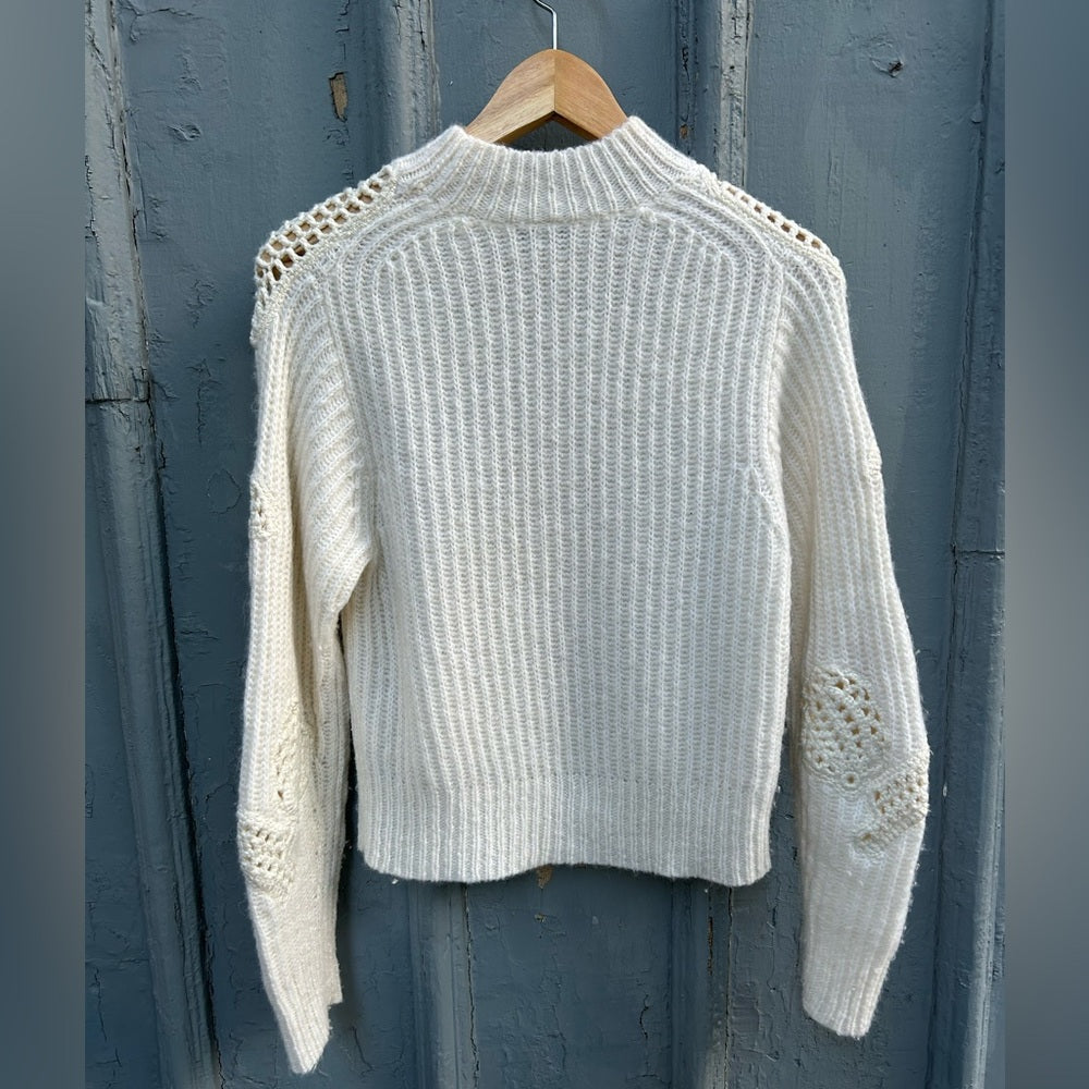 Vince Cream mock alpaca wool turtleneck with crochet, size xs