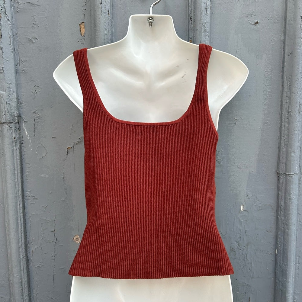 Babaton Rust Red Sculpt Knit Squareneck Tank, size Large