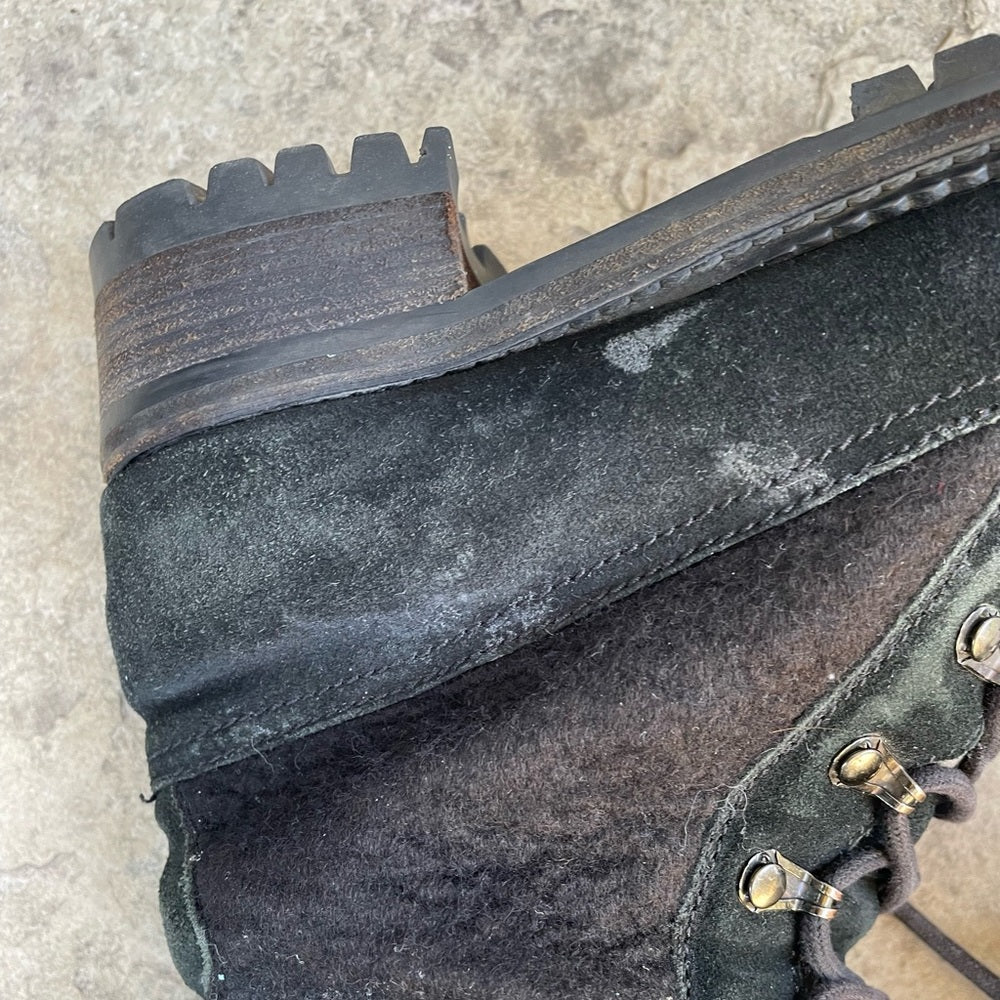 Chanel Black Wool, Suede & Shearling Lace up Combat Boots, Size 39