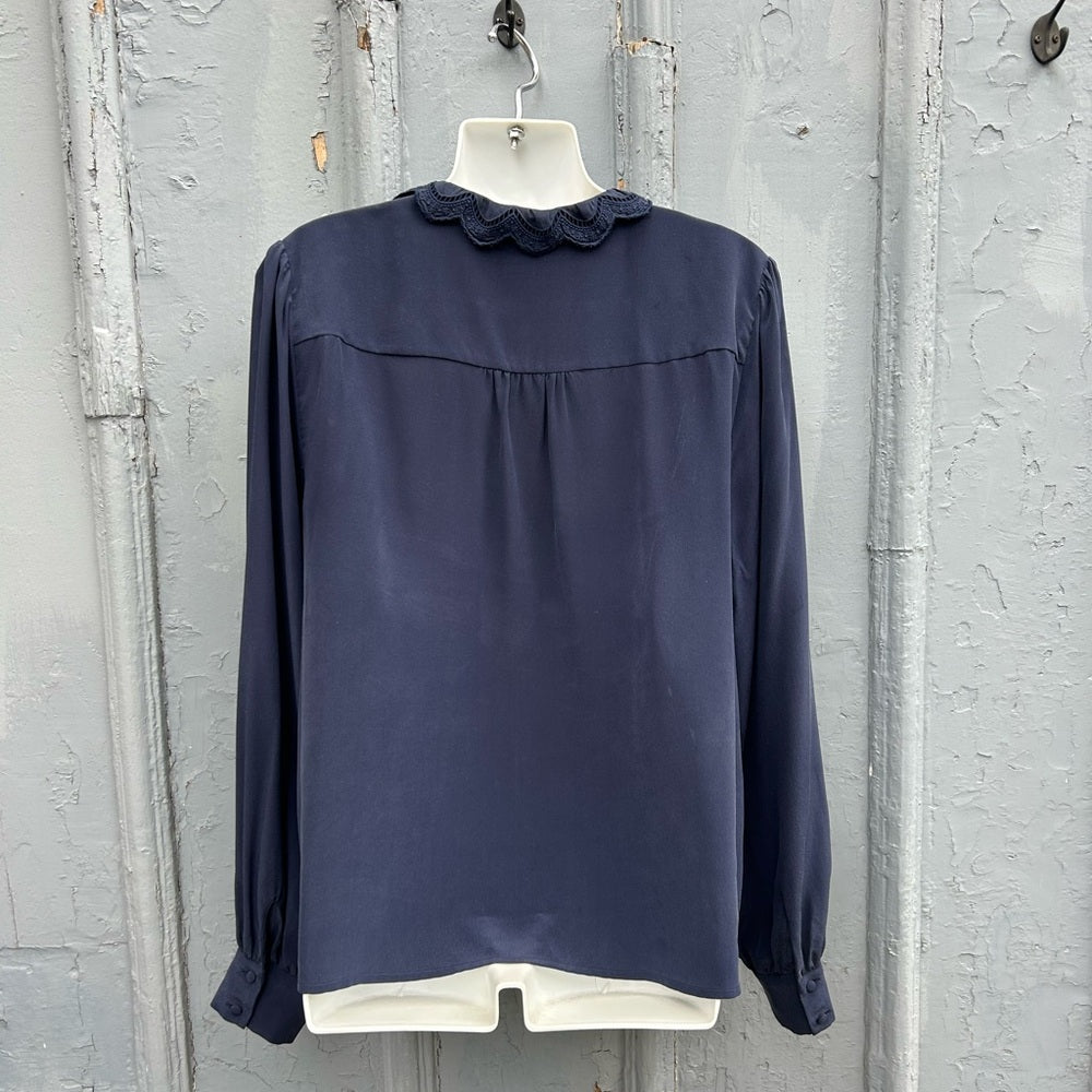 Sezane Chlo Silk Navy Blouse, size 44
