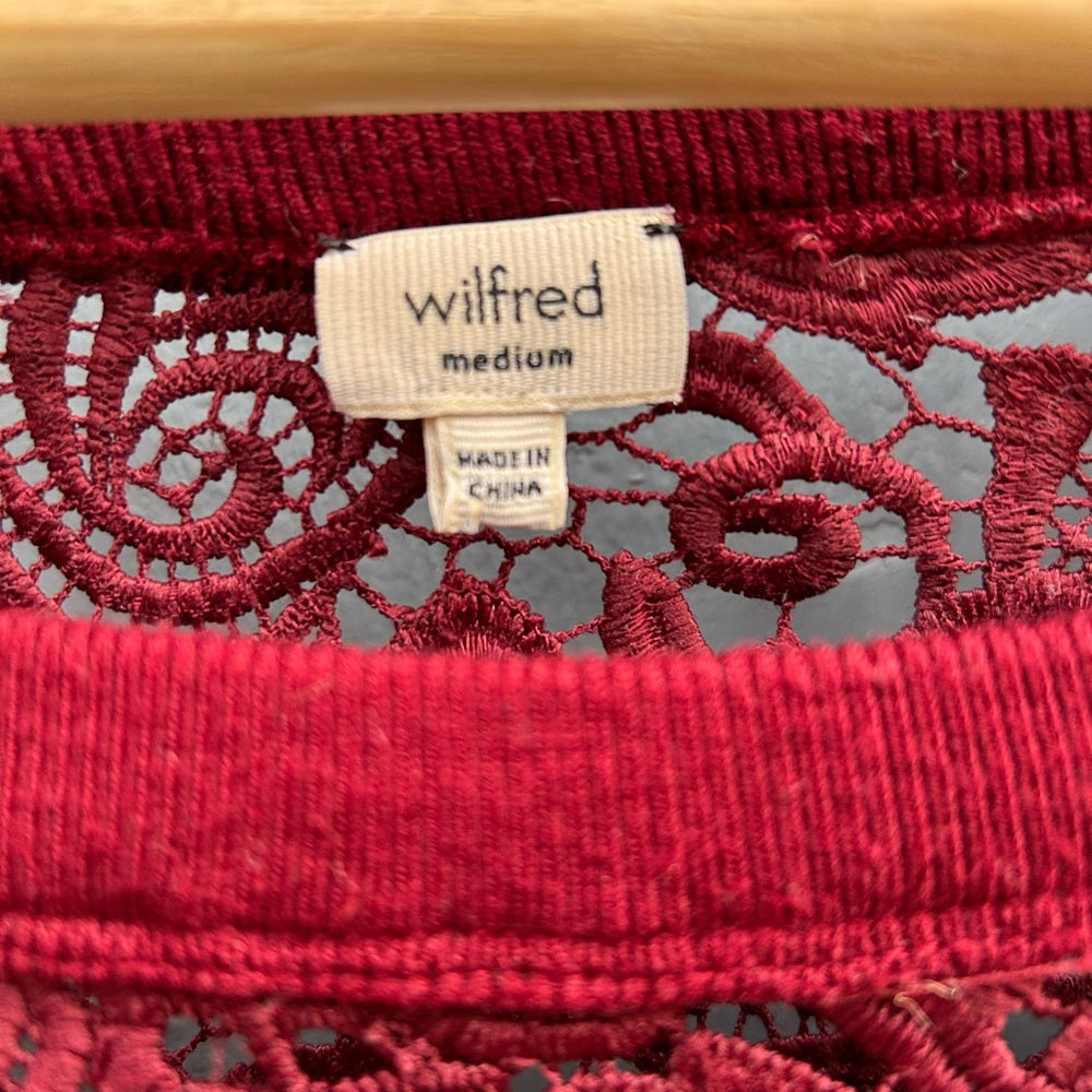 Aritzia Wilfred Burgundy Lace Sweatshirt, size M