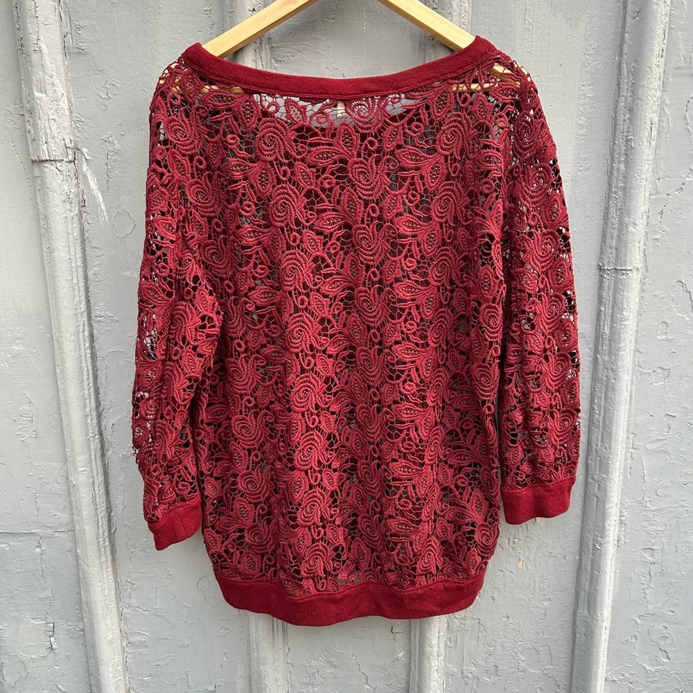 Aritzia Wilfred Burgundy Lace Sweatshirt, size M