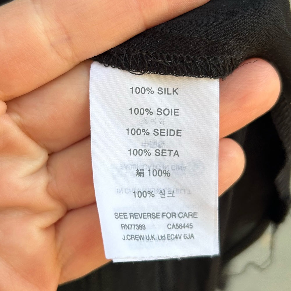 J Crew Black Robin Silk Blouse, Size 8