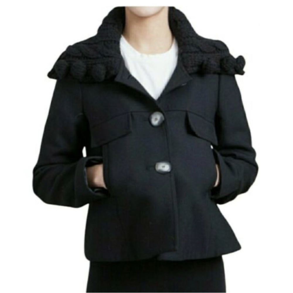 Smythe Black Wool Knit Shawl Collar Jacket, size 12