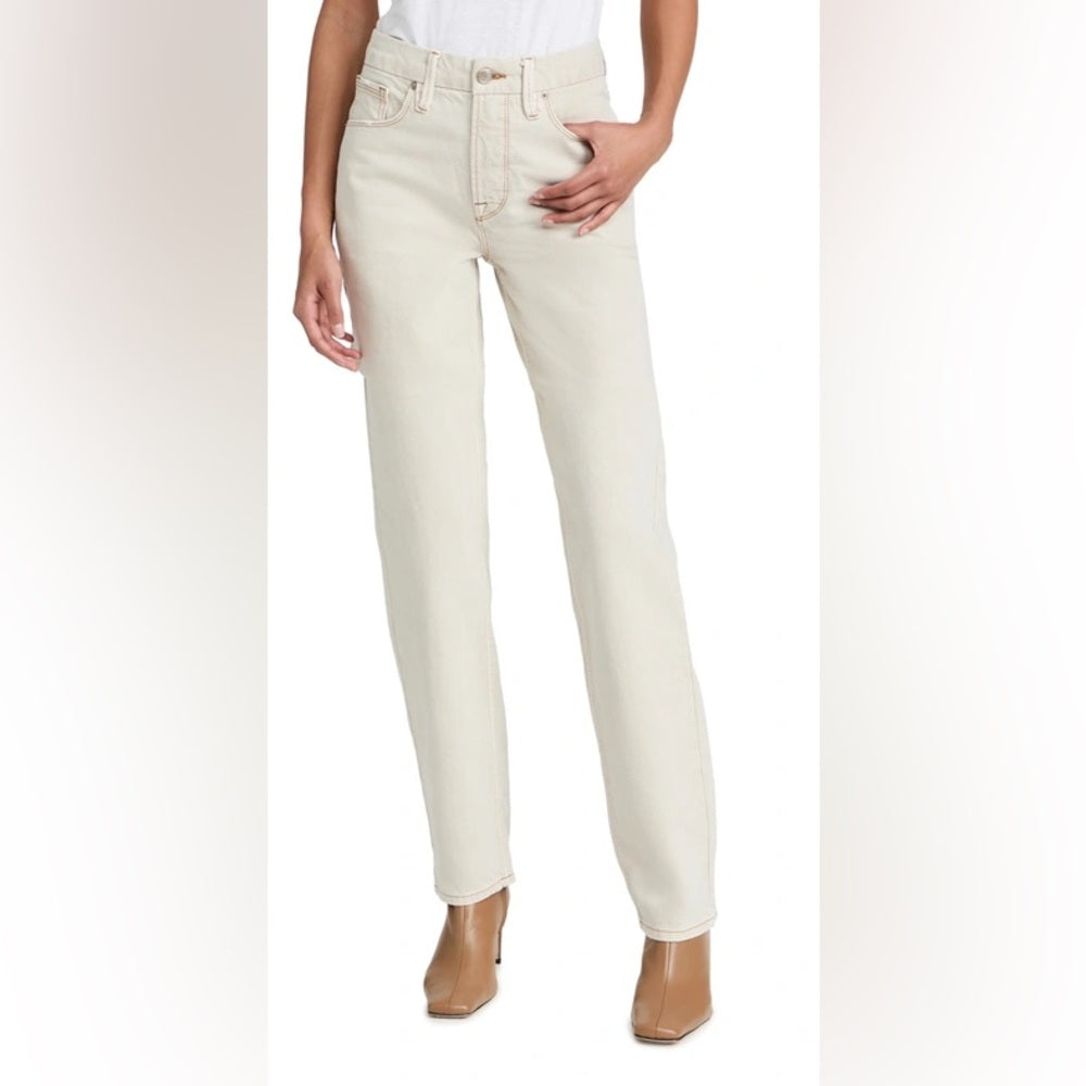 Good American 90’s Icon straight leg bone coloured jeans, size 6/28