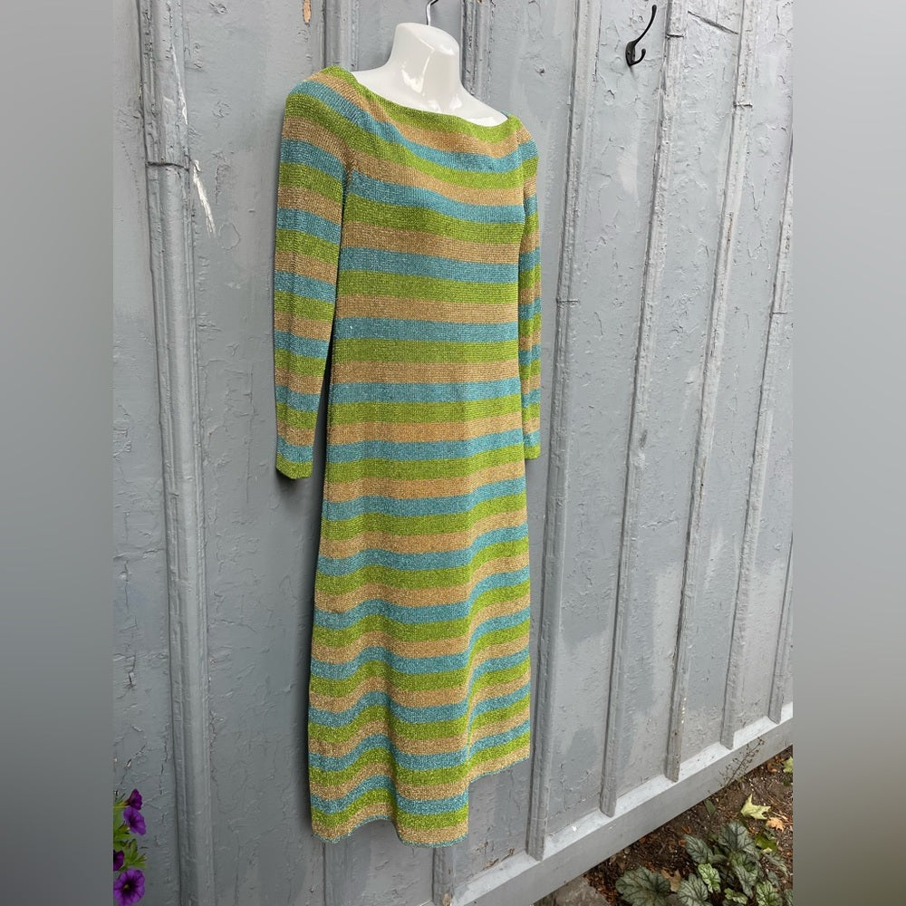 Vintage Tricosa Paris Striped Metallic Knit Dress, size Small