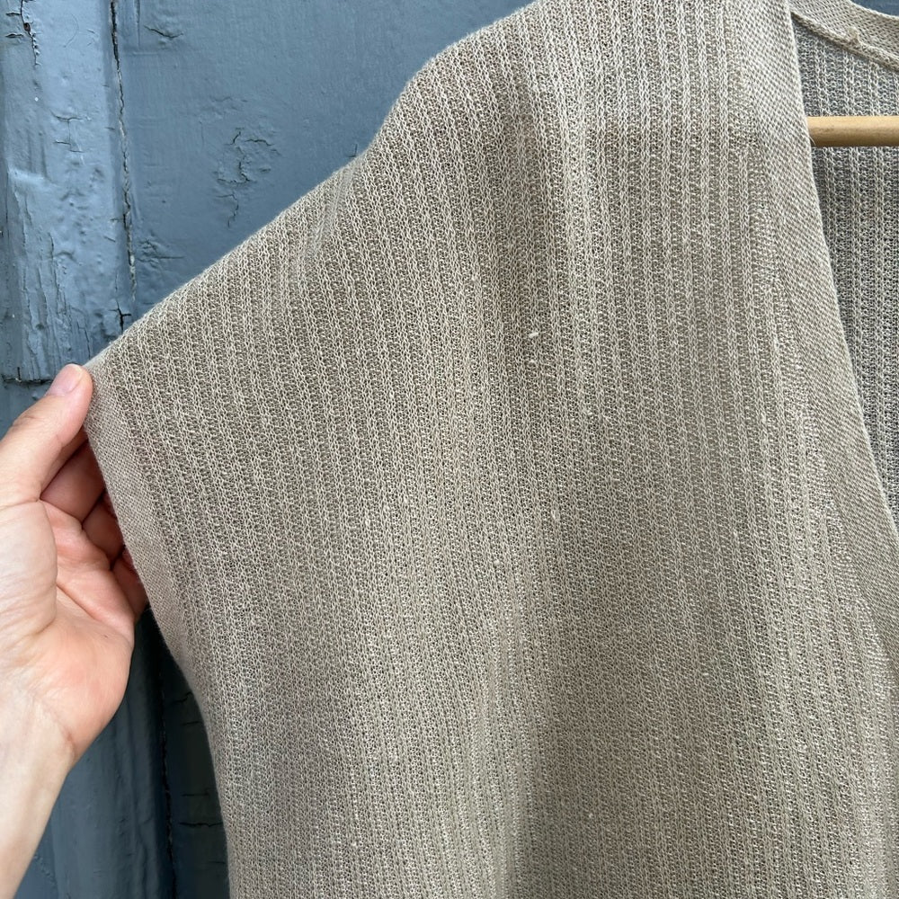 Eileen Fisher Taupe Linen Cotton Short Sleeve Cardigan, size Large