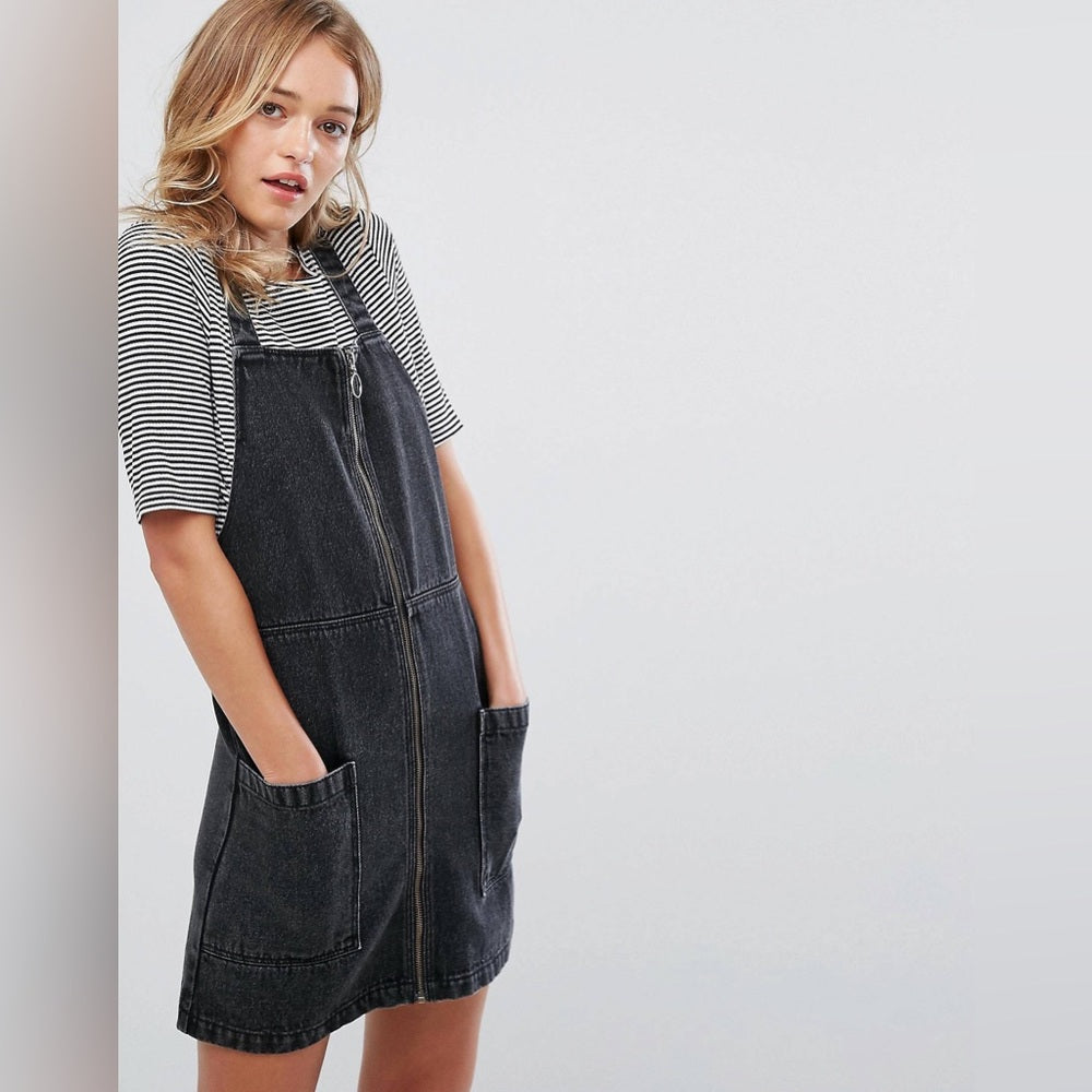 Monki Mini Denim Overall Dress, size XXS