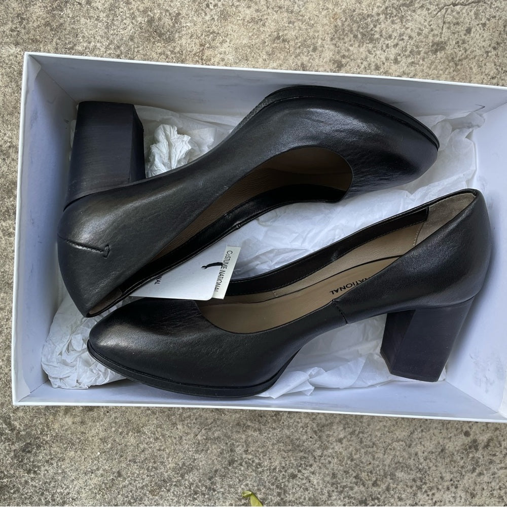 Costume National Black Pump Block Heel Shoes, size 37.5