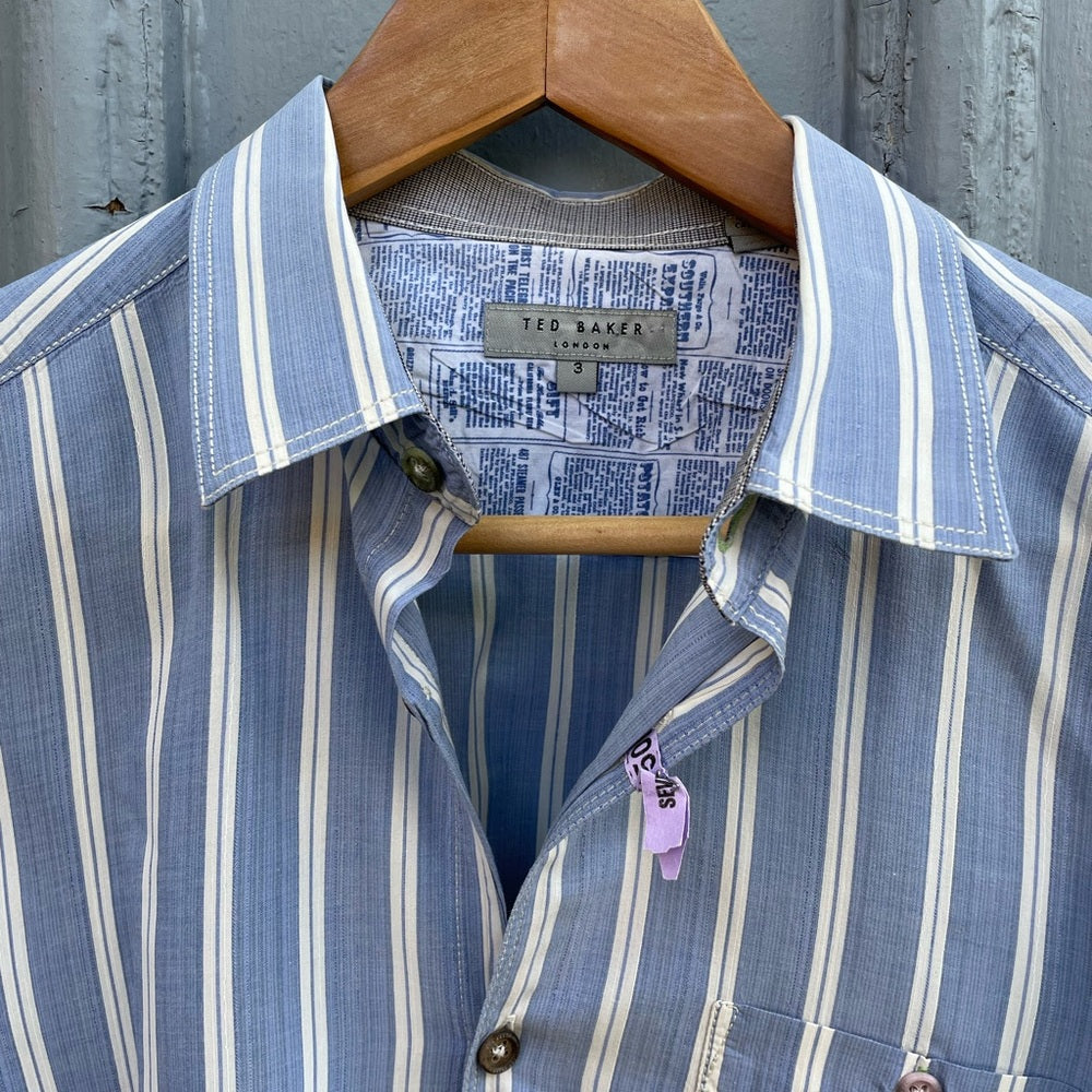 Ted Baker blue/ striped “yorksto” Buttondown, Ted size 3 (medium)