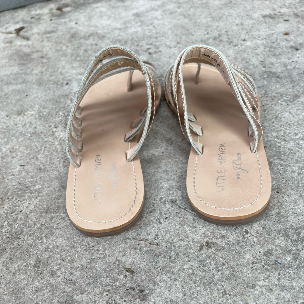 J Crew x Little Mayhem rose gold sandals, size 1