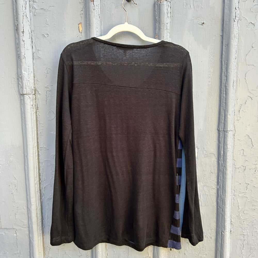Sandro Blue Black Striped linen top with zipper, size “3” (M)