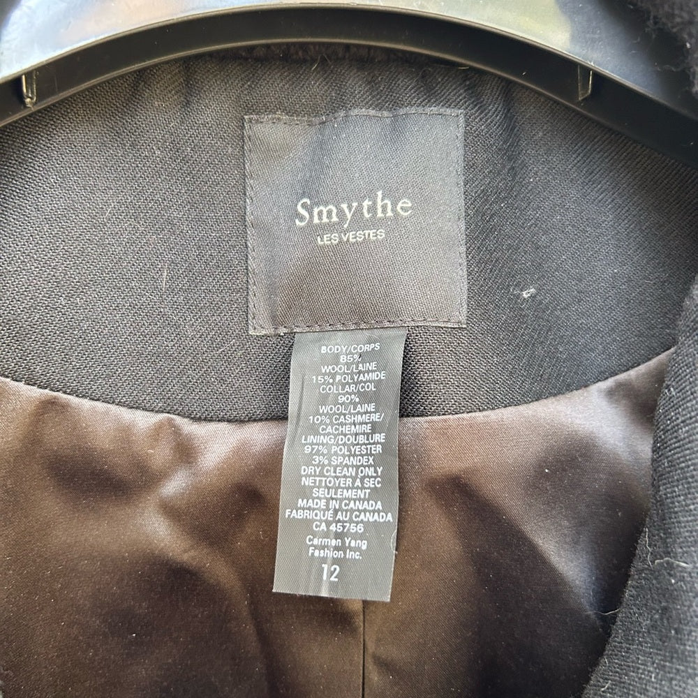 Smythe Black Wool Knit Shawl Collar Jacket, size 12