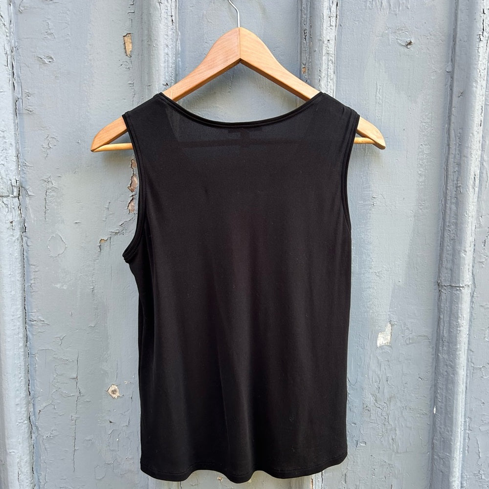 Eileen Fisher Black Stretch Silk Jersey Scoop Neck Tank, size XS