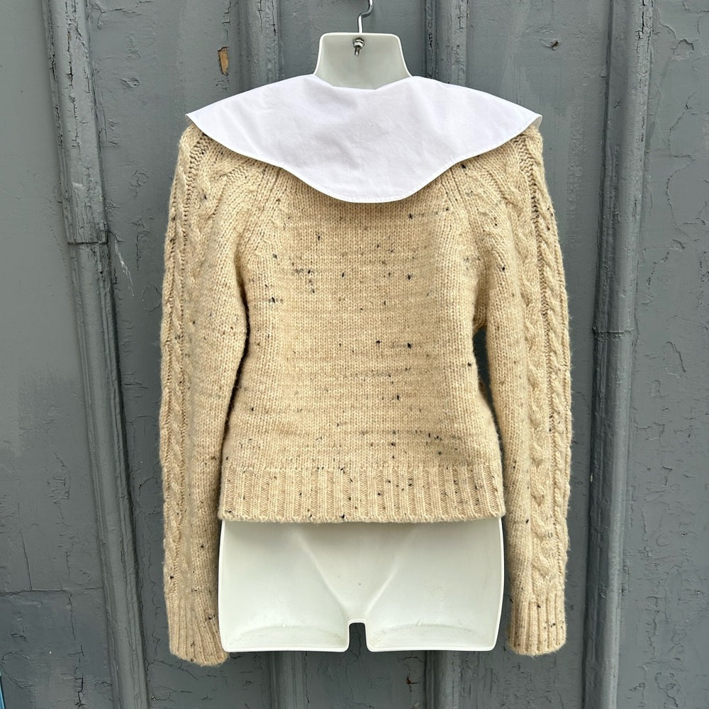 Ganni Wool Alpaca Blend Poplin Collar Sweater, size XS