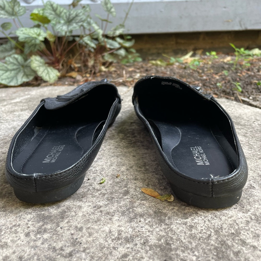 Michael Kors Black Leather Slide Loafer Mules Shoes, Size 7