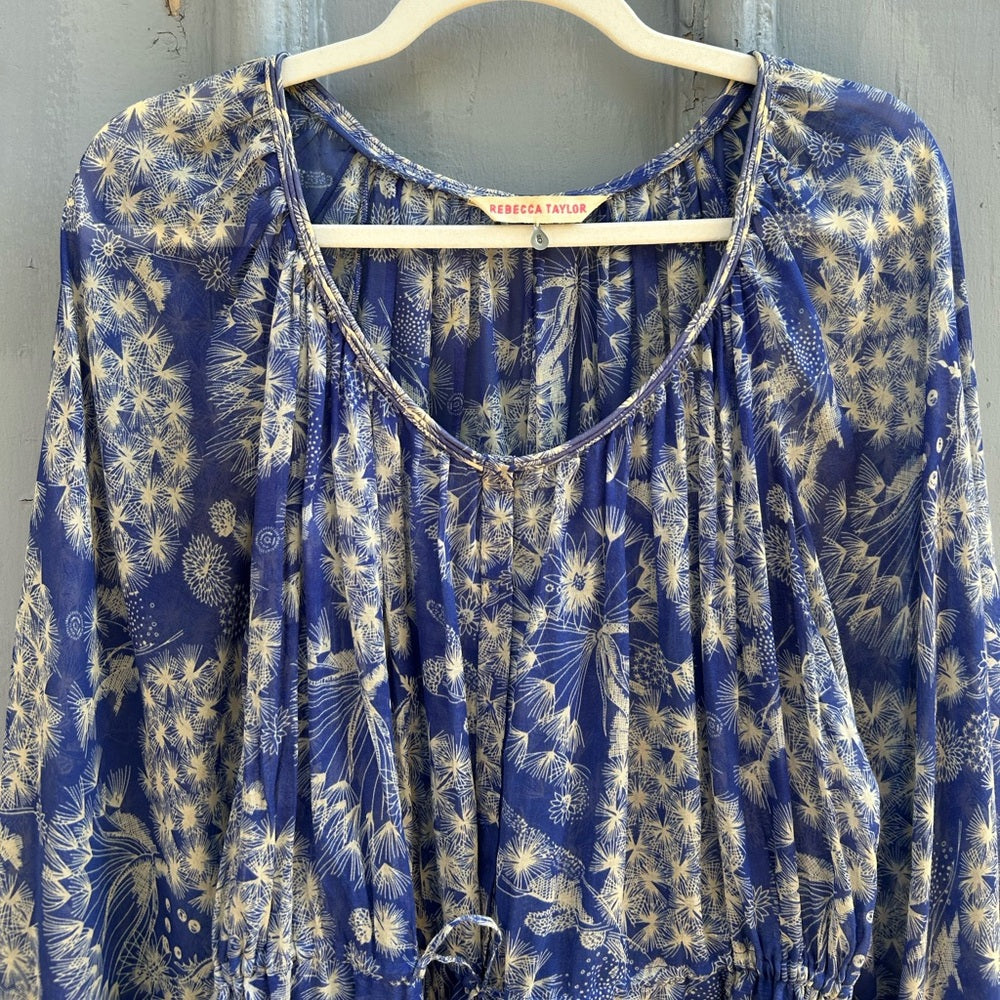 Rebecca Taylor blue silk, cotton blouse, size 6