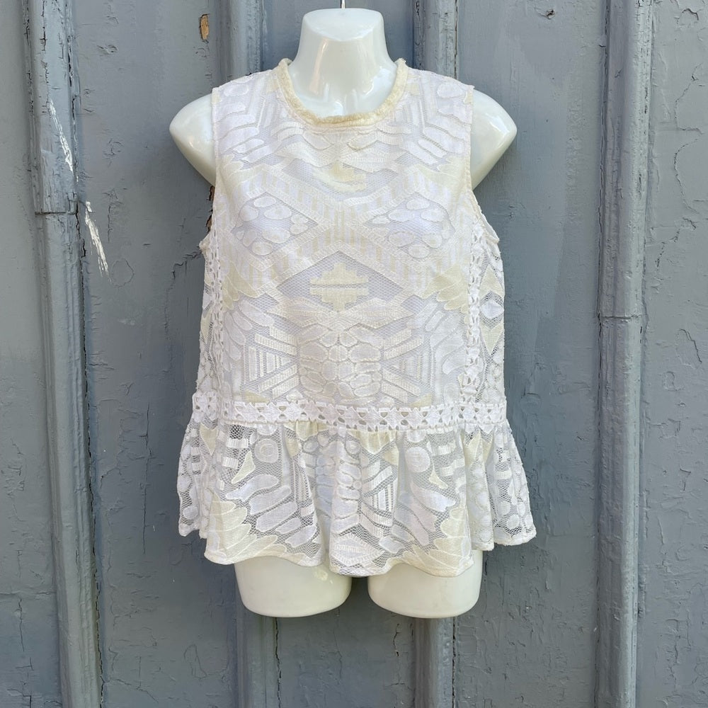 Sea NY Lace Peplum Top, ecru, sz 2