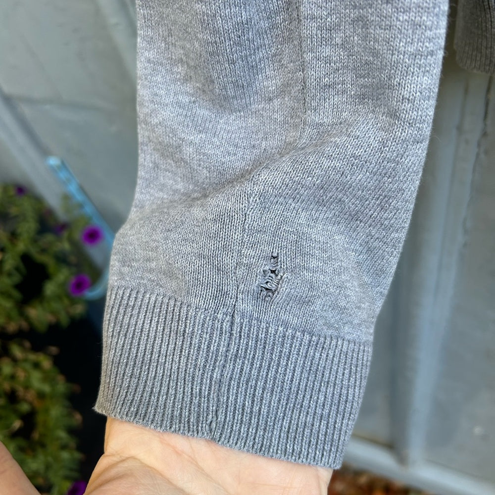 Okaidi Grey Cotton Elbow Patch Cardigan Sweater, size 14