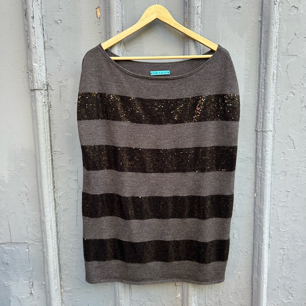 Alice + Olivia Sequin Stripe Wool Sleeveless Sweater, size approx M