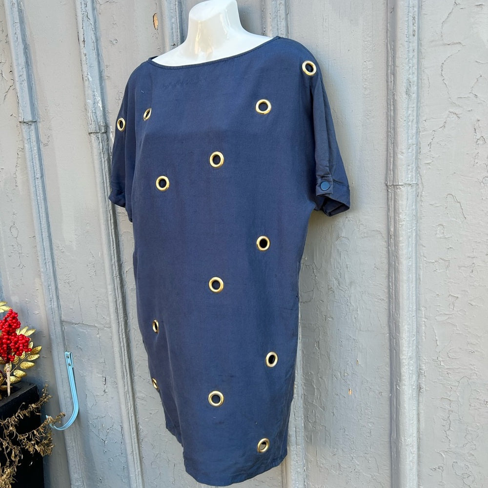 Stella McCartney Navy Silk Grommet Dress, size 38