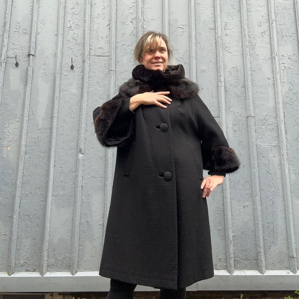 Vintage 1950’s fur trimmed Evening Coat, size Large