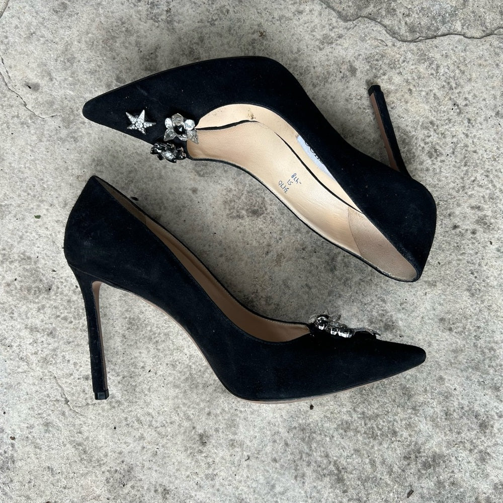 Jimmy Choo Jasmine Black Suede pump with crystals, size 37